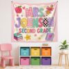 Custom Text Second Grade Is Sweet Pastel Patchwork Plaid Bow Apple Pencil Tapestry Wall Hanging Second Grade Teacher Classroom Decor Back To School Student Welcome Banner