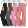 Custoneei 4 Pack Girls Sweatpants Wide Leg Pants Elastic Waist Open Bottom Baggy Athletic with Pockets Teens Clothes 5-16Y(13-14 Years,Pink, Light Pink, Dark Gray, Black)