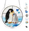 Cute Black White Penguin Acrylic Suncatcher Puzzle 7.4 Inch | 83Pc Light Catching Window Hanging, Arctic Marine Fan, Snow Ice Craft, Kids Bedroom Wall Decor