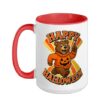 Cute Brown Bear in Halloween Sweater Retro College Mascot Ceramic Mug, Red/White, 15oz
