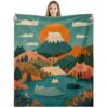 Cute Cat Throw Blanket Whimsical Cats Mountain Landscape 50x60 Inch Boho Abstract Soft Cozy Vibrant Colorful Scenic Blanket Gift (Orange 12, 50''×60'')
