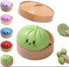 Cute Dumpling Squeeze Toy Set, Colorful Squishy Stress Balls with Food Steamer, Fidget Sensory Toys, Stocking Stuffers (Green)