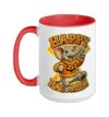 Cute Elephant in Halloween Sweater Retro College Mascot Ceramic Mug, Red/White, 15oz
