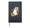 Cute Ghost With Autumn Flowers Spooky Aesthetic Halloween Hardcover Journal, Black