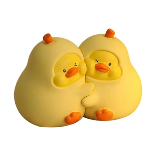 Cute Hug Animal Bookends, Heavy Duty Resin Book Holder Stopper for Heavy Books, Decorative Book Ends for Kids Desk Bookshelf, Multiple Cartoon Styles, Ideal Birthday, Yellow Pear Duck
