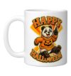 Cute Panda Bear in Halloween Sweater Retro College Mascot Ceramic Mug, White, 11oz