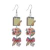 Cute Pencil Book Apple Bowknot Wooden Earrings Layered Back to School Teacher Appreciation Wood Drop Earrings-A