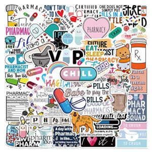 Cute Pharmacist Stickers, 50pcs Pharmacy Funimost Vinyl Waterproof Stickers Pack for Water Bottles Laptop Scrapbook, Cartoon Medical Decals for Doctor Nurse Clinic, Party Supplies