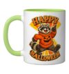 Cute Raccoon in Halloween Sweater Retro College Mascot Ceramic Mug, Light Green/White, 11oz
