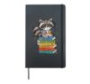 Cute Reading Raccoon on Book Stack Forest Library Bookworm Hardcover Journal, Black