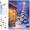 Cute Snowman Blue Scarf Toy Shop Full of Dolls Snowy Pine Tree Xmas Gifts Kids Christmas Paint by Number Wall Decor 16x20inch Framed