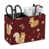 Cute Squirrel Floral Desk Organizer PU Leather Caddy Holder