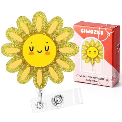 Cute Sun Nurse Badge Reel, Funny Sunshine Retractable ID Badge Holder with Alligator Clip, Name Tag Badge Buddy for Pediatrics ER RN CNA LPN MA Nursing Student Social Worker Teacher PhD Office Staff