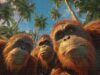 Cute Three Orangutans Selfie in Jungle with Palm Trees Blue Sky Realistic Style Wooden Jigsaw Puzzle 1000 Pieces for Adults Educational Animal Game Gift Nature Wildlife Learning Brain Teaser