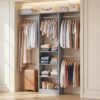 Cyclysio 4FT Small Closet System, 80"H Closet Organizer System with 4 Closets Rods & 3 Shelves, 48" Closets Organizers and Storage for Small Bedrooms, Laundry Rooms, Cloakrooms, Grey