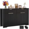Cyclysio 55" Fluted Buffet Cabinet with Drawers, Modern Sideboard Credenza with Adjustable Shelves, Coffee Bar Table with Storage for Dining Room, Entryway, Kitchen, Black