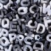 CYEENUT 500g/160pcs Large Hole Letter Beads,Big Alphabet Shaped Beads Color Cloud Letter Beads,Large Hole Chunky Letter Bead for Keychains Purse Bag Charm Kit Backpack (Cloud-Black&White)