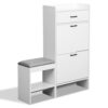 cysyd Entryway Shoe Cabinet with Bench Flip Top Lid Storage Unit - Shoe Rack Organizer with Drawers Padded Seat Side Hook Space Saving Design for Hallway Apartment Mudroom Use