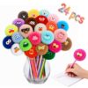 CZWZ 24 PCs Pom Pom Pens — Fluffy Fuzzy Plush Pens Cute Kawaii Novelty Fun Pen for Kids Adults Novelty School Stationery Set Classroom Prizes Party Favors for Girls and Boys Office Supplies Gifts