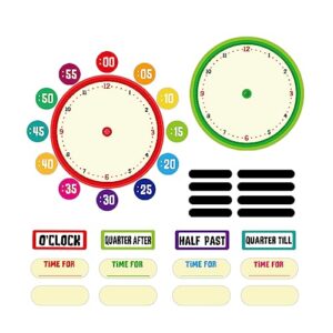 D24TIME 34Pcs Telling Time Bulletin Board Set Decoration Clock for Kids Learning to Tell Time Telling Time Teaching Practice Clock for Elementary Preschool Classroom Supplies Teachers Back to School