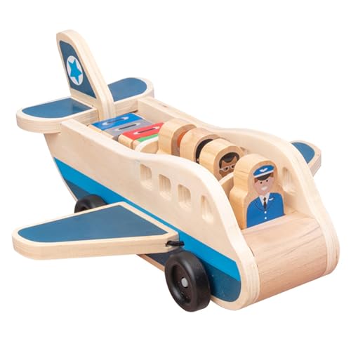DAGLLGEW Wooden Passenger Plane Set, Toy Airplane with 4 Play Figures and 4 Suitcases for Toddlers, Classic Wooden Toys Perfect for Role-Playing and Skill Development Airplane Toys for Toddlers 3-5