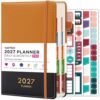 Daily Planner 2027, Planner Calendar Jan 2027 - Dec 2027 with Monthly Tabs, Hourly Schedule, Leather Cover, Inner Pocket, Stickers, 365 One Page Per Day, A5 (5.7'' X 8.4'') Agenda for Women/Men