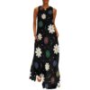 Daisy Flower Womens Sleeveless Maxi Dress Ankle Length Long Summer Dresses Casual Flowy A Line Dress Notch Neck Vacation Resort Wear Stretch,Medium