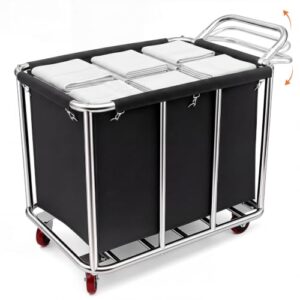 DaisyInner Commercial Laundry Cart with Wheels, 420l 12 Bushel Heavy Duty Rolling Laundry Hamper, Stainless Steel Frame Basket Cart Removable Waterproof Oxford Bag, 400 Lbs Capacity, Clothes Storage