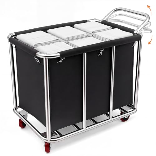 DaisyInner Commercial Laundry Cart with Wheels, 420l 12 Bushel Heavy Duty Rolling Laundry Hamper, Stainless Steel Frame Basket Cart Removable Waterproof Oxford Bag, 400 Lbs Capacity, Clothes Storage