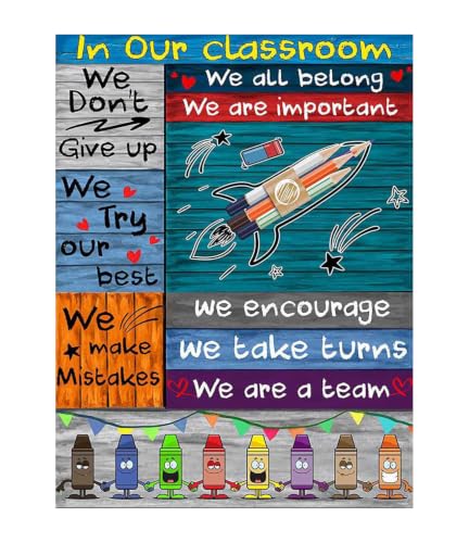 DakbSma In Our Classroom, We Don’T Give Up Poster Metal Tin Sign Educational Signs for Classroom Decor Class Rules Elementary Middle School Back To Decorations Teacher Supplies 8x12 inch