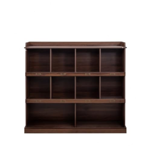 Daklpiw 10-Cube Bookcase, Farmhouse 47 Inch Wide Brown Walnut Bookshelf, Wooden 3 Tier Display Large Open Book Shelf, Vintage Horizontal Book Case for Home Office, Storage Cabinet for Living Room