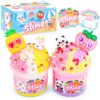 D'ALBA 2 Pack Cloud Slime Kit, Panda & Cow Slime with Dreamy Fruit Charms