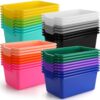 Dandat 36 Pcs Plastic Book Bins for Classroom Library Colorful Scoop Front Cubby Bins Stackable Toy Storage Containers with Handles for School Home Office Nursery Daycare (Bright Color)
