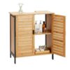 Danrelax 24" Bamboo Under Sink Storage Cabinet, Freestanding Pedestal Sink Organizer with Sliding Slatted Doors and Shelf, Bathroom Vanity Cabinet with U-Shaped Top Cutout, Not for Floor Drain