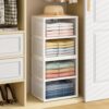 DAOUTIME 4-Tier Stackable Closet Organizers and Storage Shelves, Closet Storage Basket with Wood Tops Extra Storage, Clothes Sweaters Organizer Bins/Cube Storage Drawer for Home Wardrobe, White