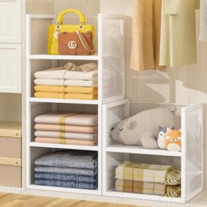 DAOUTIME 6-Tier Stackable Closet Organizers and Storage Basket, Wire Closet Shelf Organizer, Sweater Storage Oragnizer Bins, Multifunctional Clothes Storage Drawer Organizer for Wardrobe, White