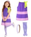 Daphne Costume Kids Set, 3PCS Girls Daphne Dress Up Outfit Purple Dress, Headband, Stretchy Tights for Halloween Cosplay