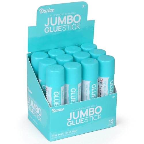 Darice 12 Jumbo Glue Sticks, 1.4 Oz All Purpose Stick Glue, Strong Hold, Easy Stick, Quick Drying, Non-Toxic, Scrapbooking, Back to School Supplies, Home and Office