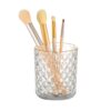 DASITON Glass Makeup Brush Holder, Diamond Pattern Crystal Cosmetic Storage Cup, Multifunctional Makeup Brush Organizer for Vanity, Desk Pen Pencil Holder, Bathroom Toothbrush Holders (Clear S)