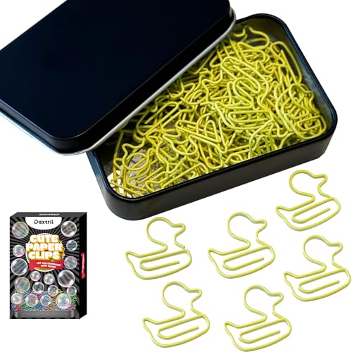 Daxtril Cute Paper Clips, 60PCS Duck Shaped Paper Clips Bookmarks, Small Gifts for Coworkers, Cute School Supplies, Unique Office Supplies Funny Gifts Holder Desk Decor Back to School Supplies, Yellow