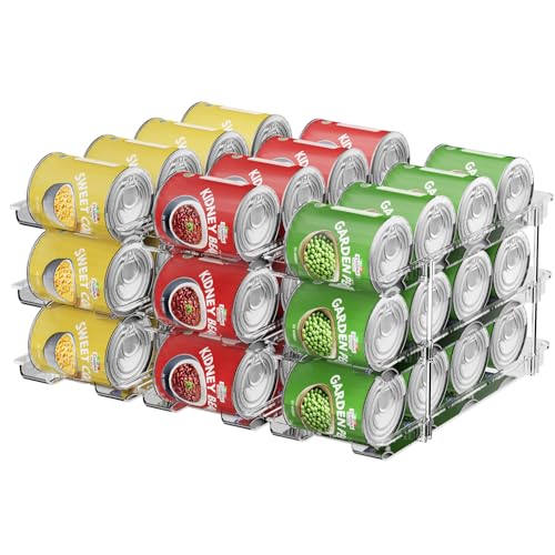 Dayacoco Can Organizer For Pantry,3 Sets 3 Tiers Pantry Organizers And Storage, Pantry Organizer for Fridge 36 Standard and Tall Cans Rack Automatic Rolling Stackable Canned Food Organizer, Clear
