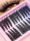 D curl False Eyelashes, 3D Volume Individual Lash Extensions, Fluffy Wispy Cluster Lashes with Mixed Lengths