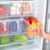 DDYYDS Fridge Storage Containers Produce Saver, 4 Pack x 5L Stackable Refrigerator Organizer Keeper with Handle To Keep Fresh for, Food,Fruits, Vegetables, Meat and Fish,Clear