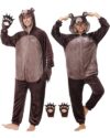 Deaboat Bear Onesie Adult Costume - Plush Unisex Teddy One Piece Pajamas Animal Cosplay Outfit for Halloween Party Sleepwear Brown