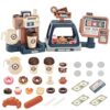 deAO Pretend Play Coffee Shop Coffee Playset for Kids with Coffee Maker Machine Sound Cash Register Toy Birthday Party Gift for Boys Girls Age 3+