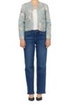 DEAR JOHN Kit Quilted Jacket For Women Snap Front Long Sleeve Floral Print Stretch Denim - Sea Glass Garden - Size Small