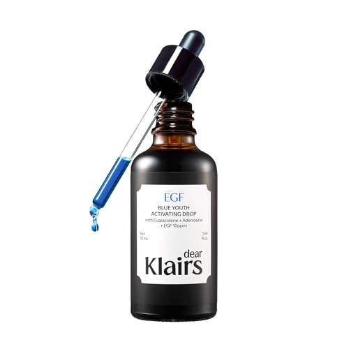 DearKlairs Korean EGF Serum - Blue Youth Activating Drop with EGF & FGF (10ppm Each), Barrier Repair & Post-Blemish Marks, Sensitive Skin-Friendly, Daily Calm & Soothe, 1.69 Fl Oz