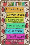 Dear Student I Believe In You Teacher Poster Positive Affirmations for Kids Motivational Classroom Novelty Tin Sign Metal Wall Funny Man Cave Cool Door 8″*12″"