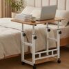 DecExpert Electric Standing Desk, 48 x 24, Natural Wood, White Frame