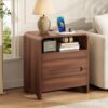Decofy Nightstand with Charging Station & 2 Hidden Drawers, Walnut